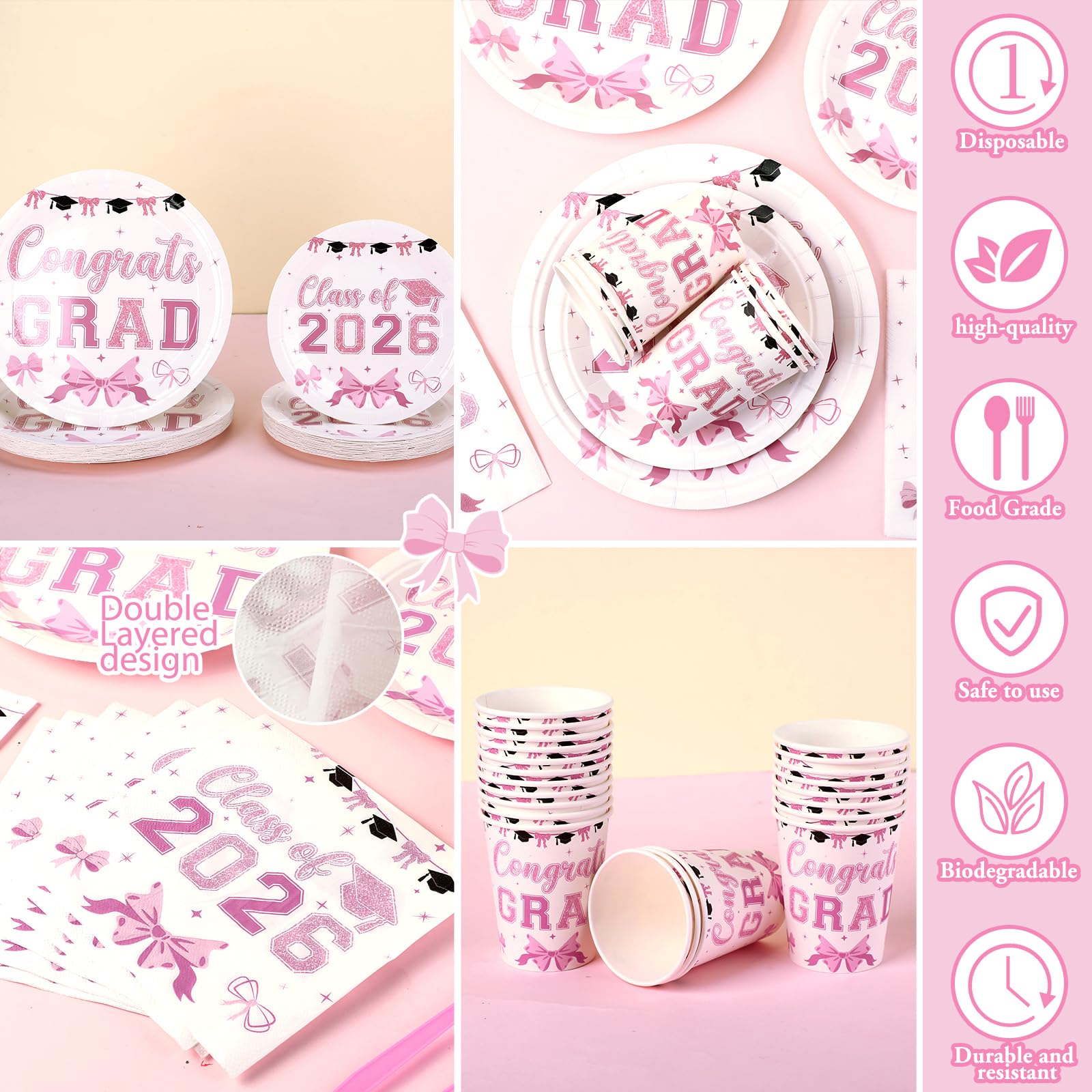 Sunnychicc 168 Pcs Pink Graduation Decorations Pink Bow Class of 2026