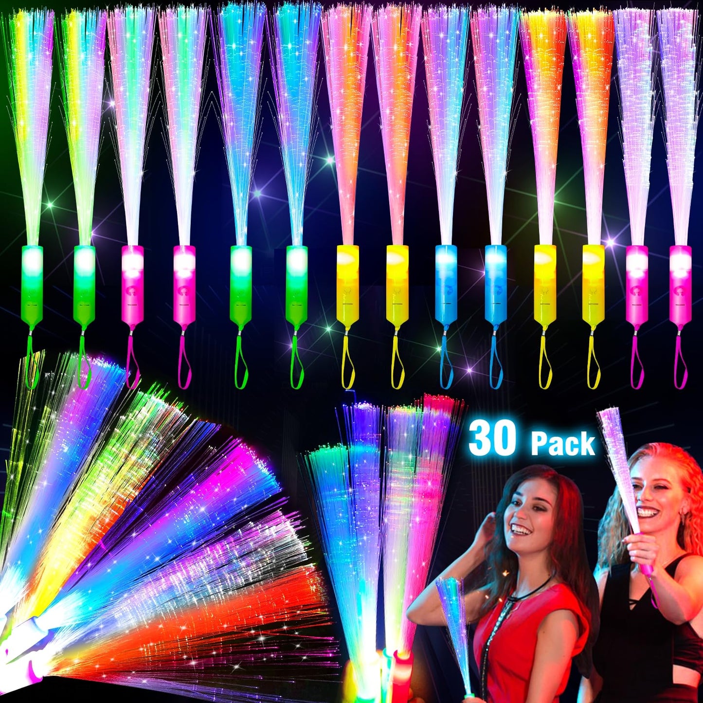 TURNMEON 30 Pcs Colorful Glow Fiber Wands,Toys Glow Sticks Bulk Party