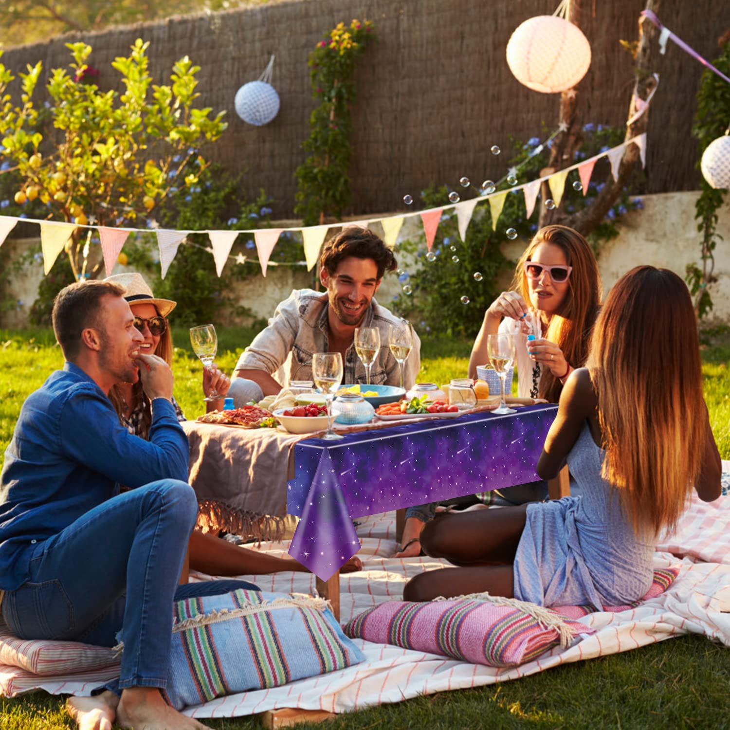 QUERICKY 4 Pack Space Galaxy Party Tablecloths, Starry Night