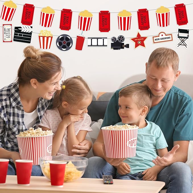 5 Pcs Movie Night Party Decorations Now Showing Banner Hanging Movie