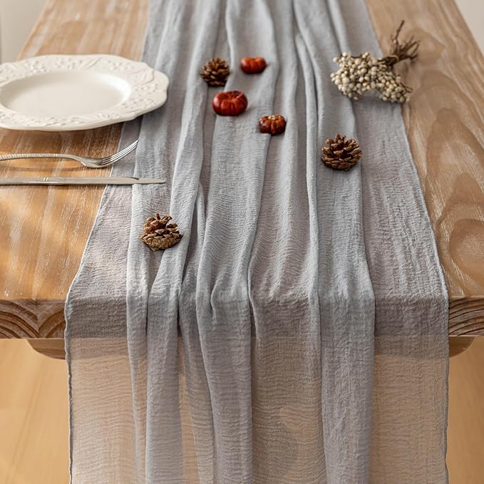 Keketoarrange Dusty Blue Spring Cheesecloth Table Runner Gauze Rustic