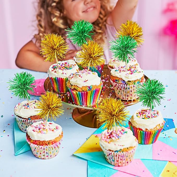 Gyufise 30Pcs Foil Firework Cupcake Toppers Sparkle Tinsel Cake #11