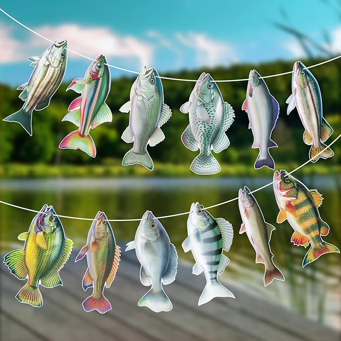 Hooqict Gone Fishing Hanging Banner Garland Fish Birthday Party