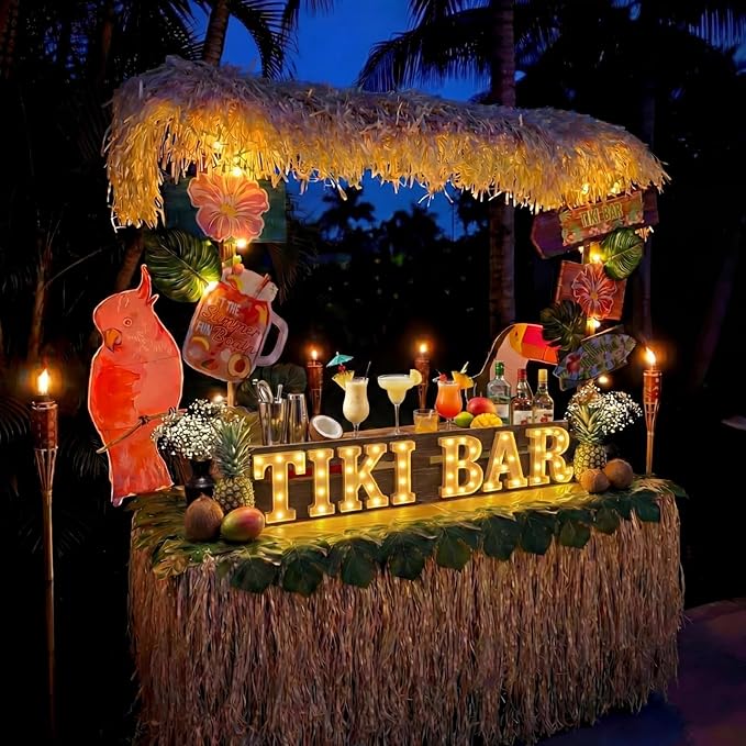 7 Pcs Hawaiian Luau Tiki Party Decoration Tiki Bar LED Light Sign