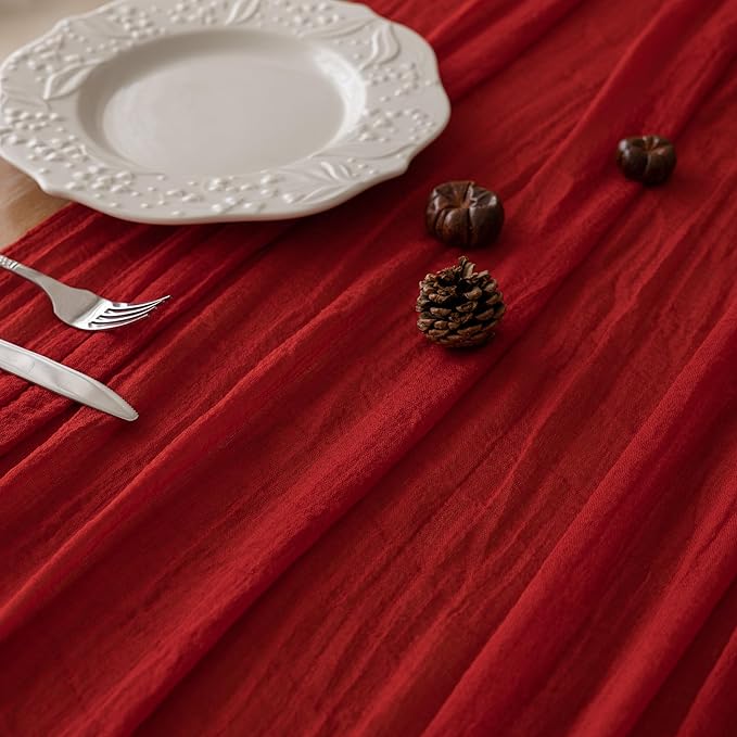 Keketoarrange 3pcs Red Cheesecloth Table Runner Cheese Cloth Rustic