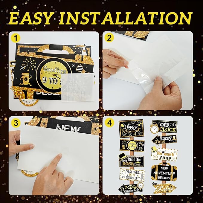 Black Gold Happy Retirement Banner Sign Directional Retired Yard