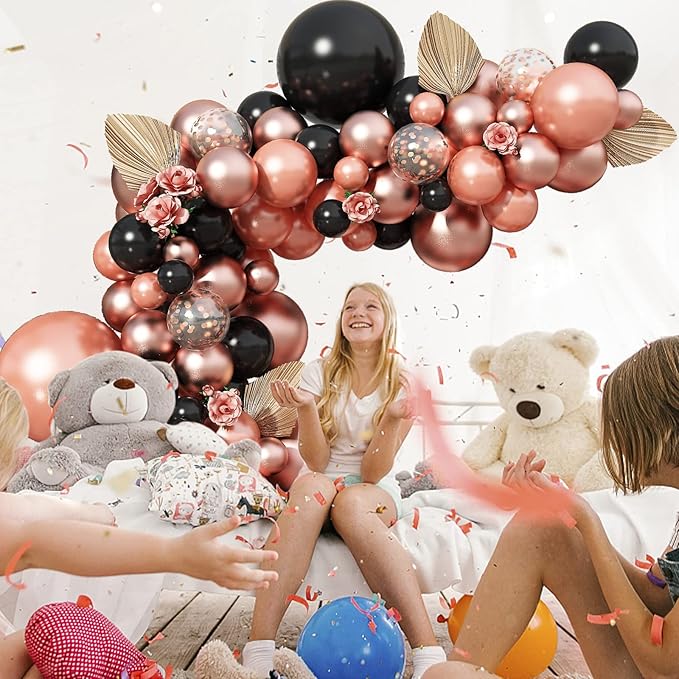 Rose Gold and Black Balloon Arch Kit 102pcs Matte Black and Metallic