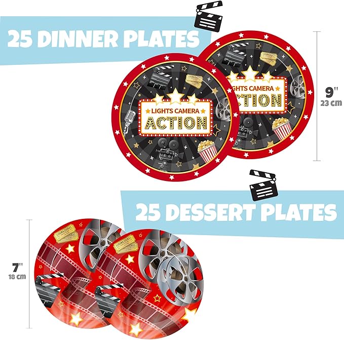 Movie Night Plates and Napkins Party Supplies 100 Pcs Movie Night