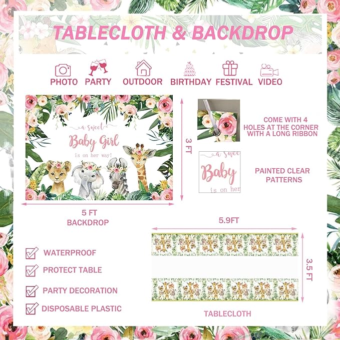 147 PCs Safari Baby Shower Decorations for Girl Party Inspo Jungle
