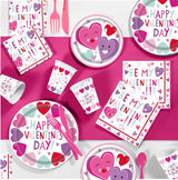 Valentines Day Heart Tableware for Kids 25 Set Disposable Dinnerware