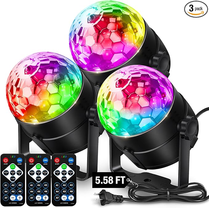 NEQUARE Disco Ball DJ Party Lights Sound Activated Remote Control
