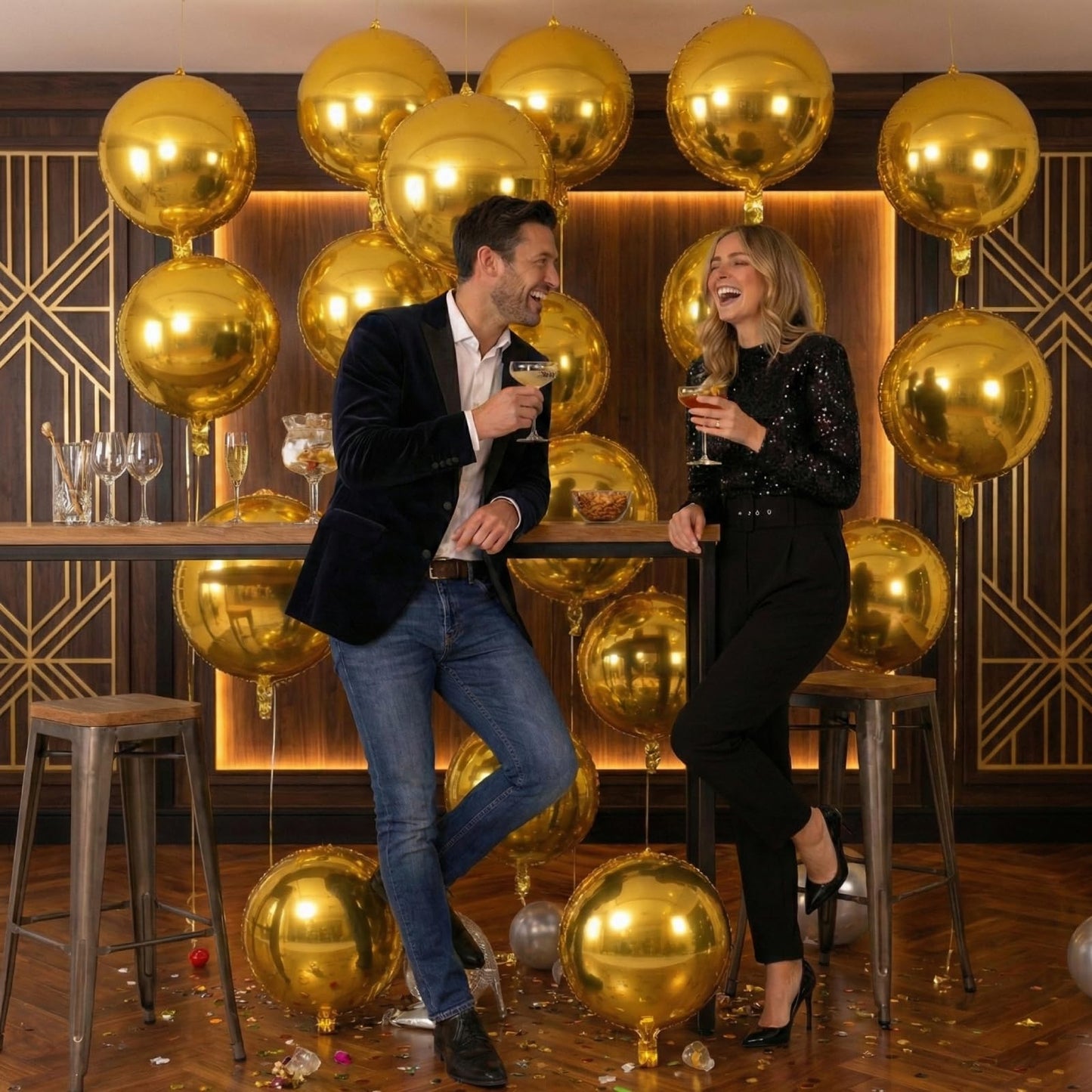 Metallic Gold Round Foil Balloons, 22" Large 4D Sphere Mylar Ball