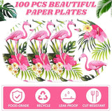 100 Pcs Hawaiian Flamingo Paper Plates 9 Inch Luau Party Plates