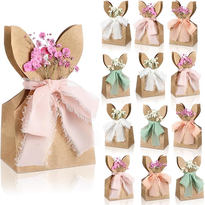 Affrolling 24 Set Boho Bow Easter Bunny Party Favor Bags DIY Bunny