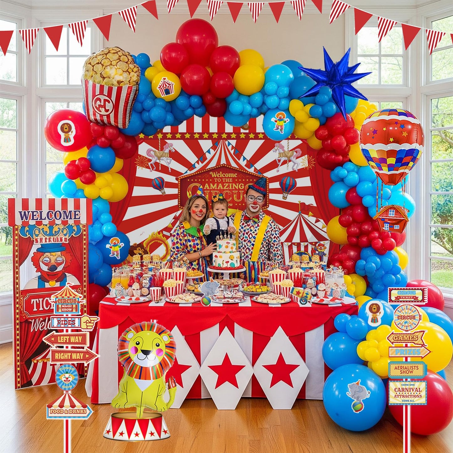 Carnival Theme birthday party decorations & include red blue yellow