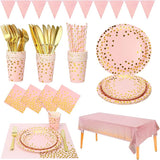 Sylken 186 Pieces pink and Gold Party Tableware Set - 25 Guests Paper