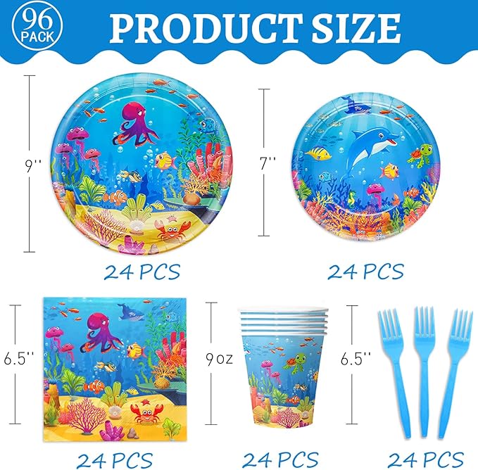 120 Pcs Under the Sea Party Decorations Ocean Birthday Party Plates