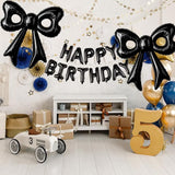 Black Happy Birthday Balloons, 31”Huge Black Bow Aluminum Foil