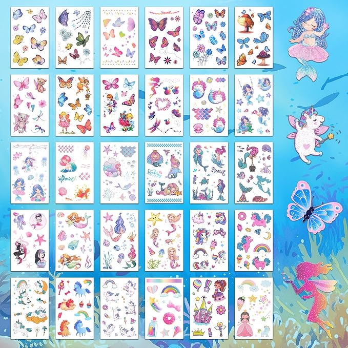 Ozepao Glitter Temporary Tattoo for Girls, 30 Sheets Mix Butterfly