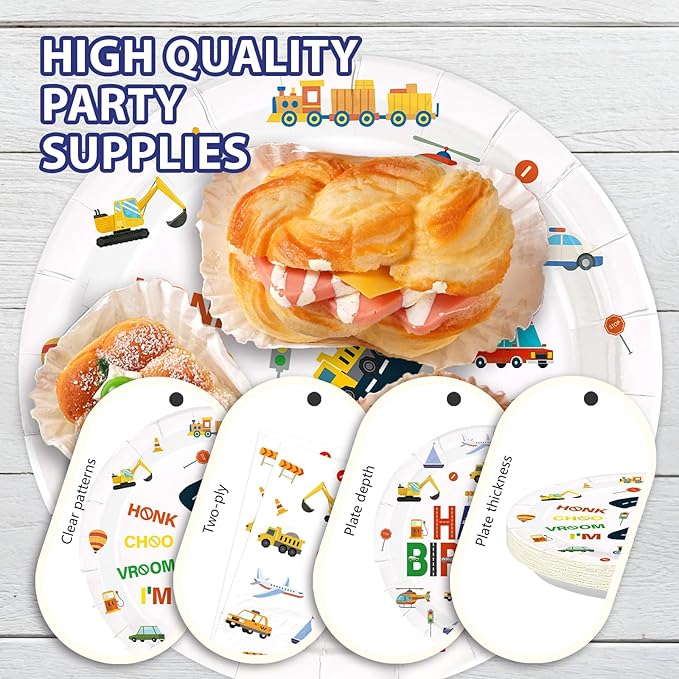 96Pcs 2nd Birthday Cars Party Supplies Transportation Theme Birthday