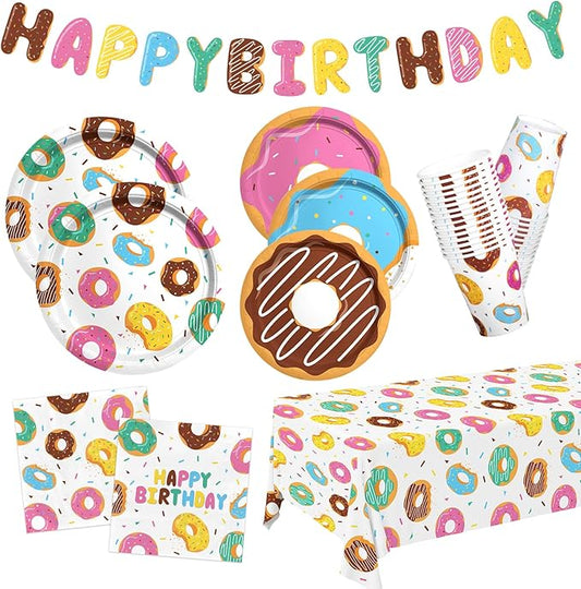 Donut Party Supplies Kit for 24 Sweet 1st Birthday Two Sweet and