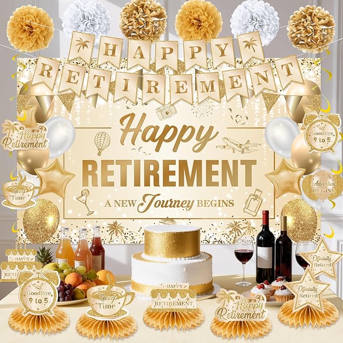 20pcs Retirement Party Decorations for Women Men Gold Happy