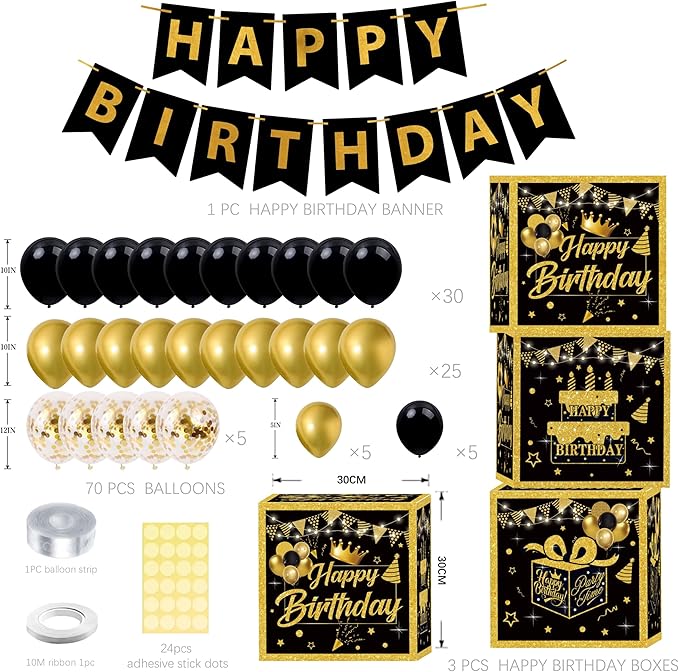 Black and Gold Birthday Party Decorations for Men Women Includes