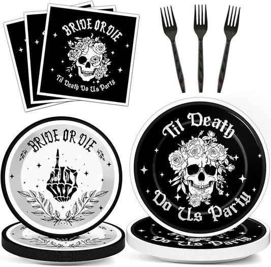 96pcs Bride or Die Bachelorette Party Plates and Napkins Till Death