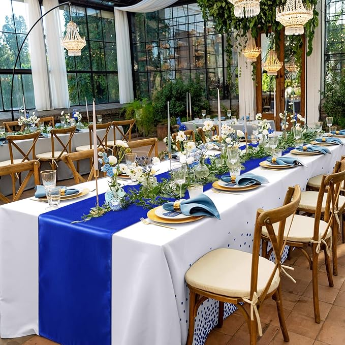 Breling 8 Pack Royal Blue Disposable Plastic Tablecloths and Satin