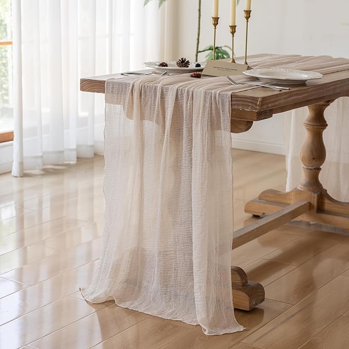 Keketoarrange 10pcs Beige Cheesecloth Table Runner Gauze Rustic 120