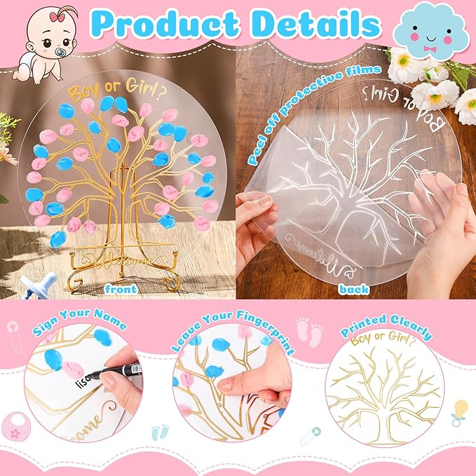 Gender Reveal Fingerprint Tree Boy or Girl Party