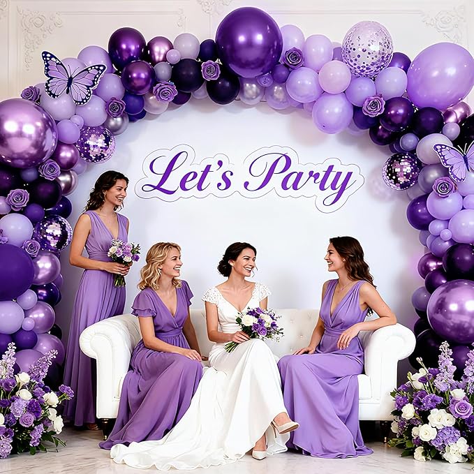 Bezente Purple Latex Balloons Kit, 60pcs 12 inch Dark Purple Metallic
