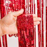 GREATRIL Red Fringe Curtains Party Streamers Backdrop Foil Tinsel