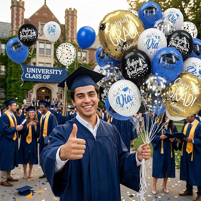 HILAVO Blue and Black Graduation Balloons 2026 Graduation Decoration