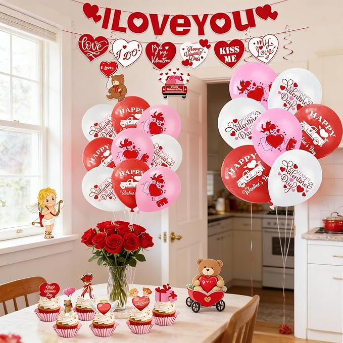 39 Pcs Valentine's Day Decorations Kit I LOVE YOU Banner with