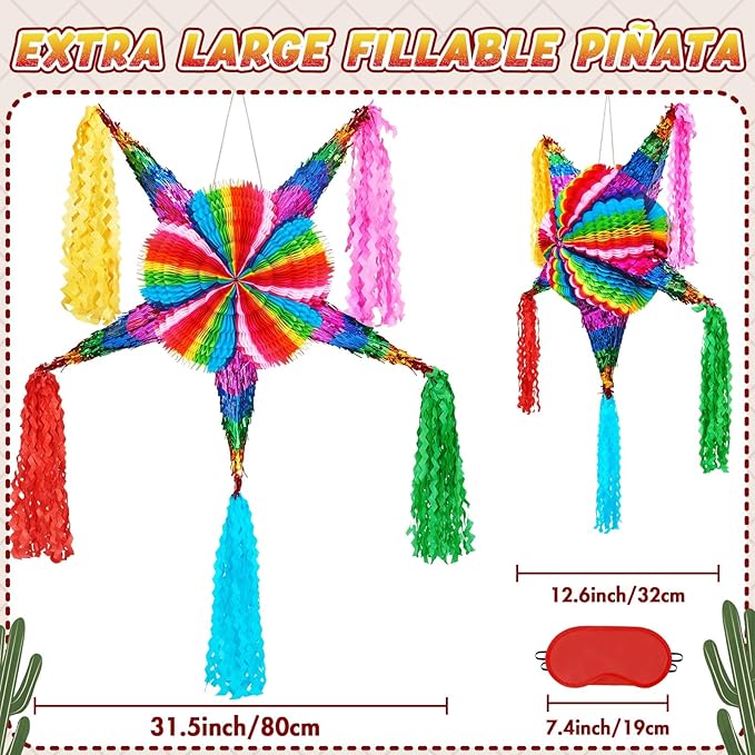WERNNSAI Large 32" Cinco de Mayo Star Piñata - Foldable Mexican Star