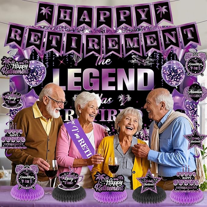 28pcs Retirement Party Decorations Purple The Legend Has Retired