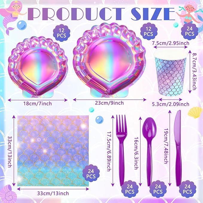 144 Pcs Iridescent Pink Mermaid Party Birthday Supplies Paper