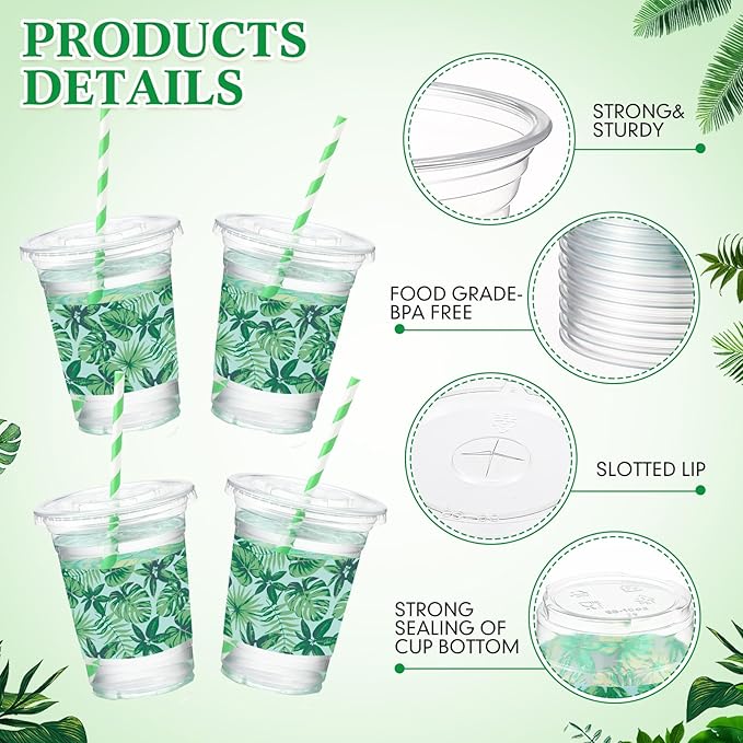 50 Pack Hawaiian Luau Party Decorations Cups with Straws Tropical