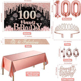 100th Birthday Decorations for Women with Banner Rose Gold