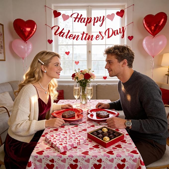 Valentine's Day Party Supplies Set Romantic Pink Heart Paper Plates