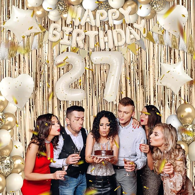27th Birthday Decorations for Women, White and Gold 27 Boho Birthday