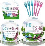 Grencian 96Pcs Golf Gender Reveal Party Supplies He She Theme Plates