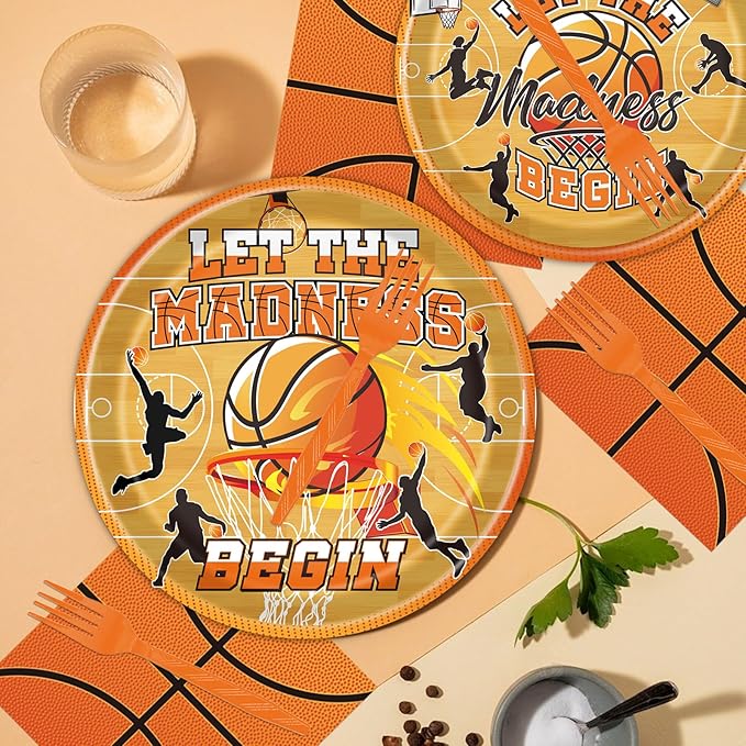 March Basketball Party Decorations Tableware 96PCS Let the Madnes