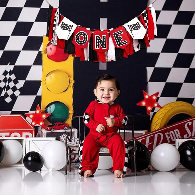 Racing Car ONE High Chair Banner Racing Car First Birthday Party