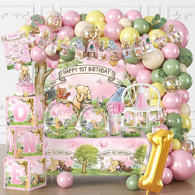 273 PCS Bear 1st Birthday Decorations All in One Baby Girl 1st