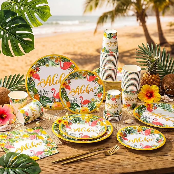 200 Pcs Tropical Hawaii Aloha Party Supplies Serve 50 Guests Luau