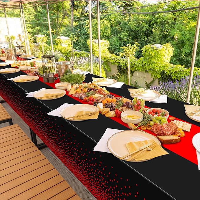 MASHAN 12Pcs Black and Red Tablecloth Party Decorations,Plastic Black