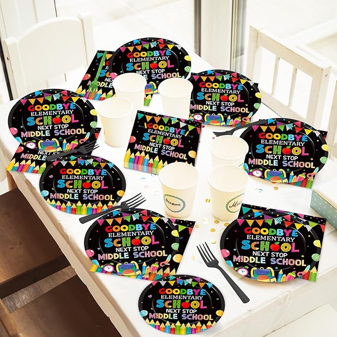 96Pcs Elementary Graduation Party Paper Plates and Napkins Goodbye