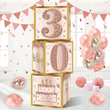 3Pcs 30th Birthday Decorations Boxes for Women Pink Rose Gold 30th